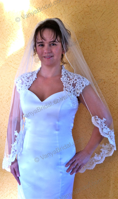 Fingertip Length Veil with Floral Embroidery Adornments V 3336